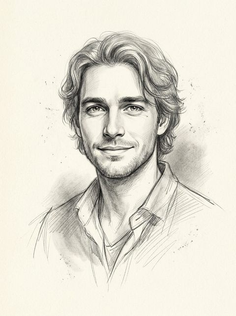 Man · artistic — AI soulmate sketch example on a sample photo